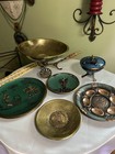 Vtg Mid Century Israeli Brass Judaica Lot Passover Seder Plate Wheelbarrow 6 Pc