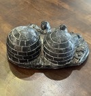 Vintage Nuvuk Canada Inuit Eskimo Family By Igloo  Soapstone Carving  Signed We  