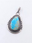 Vintage Sterling Silver Turquoise Navajo Native American Pendant Signed Ab A021