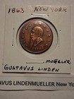     1863 Civil War Token  Gustavus Lindenmueller  New York  N y  