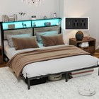 Full Queen King Size Platform Bed Frame With Led Lights Headboard   charging Grey