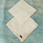 Vintage 50s 60s Swiss Lace Embroidered Flowers Handkerchief Bridal Wedding Ivory