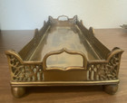Vintage Solid Large Brass Serving Tray  With Feet   Handles 19 In  X 7 In 