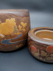 Vintage Japanese Wooden Charcoal Brazier Hibachi Flowers Pattern Tea Ceremony