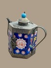 Blue Vintage Old Ceremonial Chinese Ceramic China Brass Teapot Porcelain