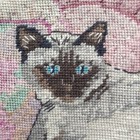 Vintage Siamese Cat Needlepoint Framed Wall Art Pink Floral Cottagecore 15 