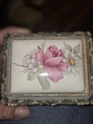 Vintage Ornate Floral Trinket Jewelry Box Hinged Lid Gold Tone Metal Lined