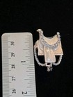 Vintage Saddle Cowboy Cowgirl Neckerchief Scarf Slide Silver Rhinestone Western