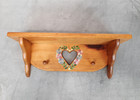 Vintage Wooden Wall Shelf Heart Cut Out Hand Painted Floral 2 Pegs Cottagecore
