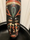 Vtg  Hand Painted Indonesian Carved Wooden Face Mask Sculpture Statue