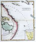 1839 Bell Antique Map New South Wales Coast Australia Van Dieman s Land Norfolk