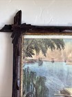 Antique Victorian Criss-cross Corner Frame Carved Leaf Eastlake With Currier  