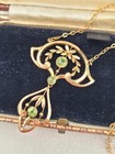 Antique 9k Gold Peridot European Art Nouveau Victorian Lavalier Necklace 