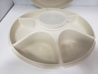 Vintage Tupperware Divided Veggie  fruit Party Tray W  Lid   Center Bowl  Beige