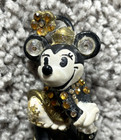 Minnie Mouse Bully Germany Rare 1986 Jingle Bell Pin Gold Black Rhinestone Vtg