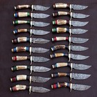 Lot Of 20pcs  6   Inch Skinner Knife Stag Horn Handle Handmade Damascus W sheath
