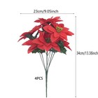 4 Pcs Christmas Artificial Flowers Poinsettia Flowers Red 7 Heads Silk Poinse   
