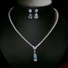 18k Platinum Plated Tennis Necklace Earrings Made W Swarovski Crystal Bridal Set