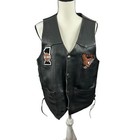 Black Leather Vest Buffalo Nickel Snaps For Harley Davidson Motorcycle Side Tie