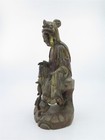 Antique Chinese Carved Wood Guanyin Statue With Old Tag 4 5  X 3 5  X 10  Tall