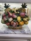 Capodimonte Vintage Ceramic Fruit Bowl Woven Lattice Basket  Made In Italy