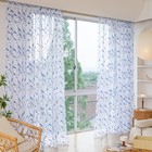 Windows Sheer Curtains Embroider Blue Leaf 84 Inches Length 2 Panels Voile Li   
