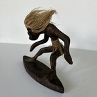 Vintage Carved Wood   Jute Surfer Dude Figure Hawaii Tribal Tiki Decor