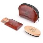 Beard Brush And Comb Set  Boar Bristle Hair Beard Brush Kit With Small Leather T