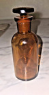 Vintage Amber Glass Apothecary Bottle With Glass Stopper 4 5  Flat Top