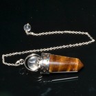 57 Mm Natural Tiger Eye Crystal Beaded Bullet Dowsing Pendulum Reiki Healing