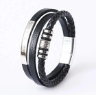 1pc Men   s 21cm Multilayer Leather Bracelet Stainless Steel Vintage Gift - New