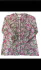 Banjanan Floral 100  Cotton Blouse Long Sleeve Ruffle Pleated Small 2 Tops 
