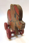 Old 1940s Laminated Wood Bo-bo The Elephant Antique Four Wheel 7  Pull Cass Toy