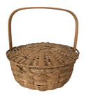 Antique Vintage Splint Woven Basket Bentwood Handle  Attached Lid  Wood Base 11 