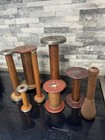 Lot Of 9 Industrial Wooden Textile Spools Bobbins 5  - 12    Vintage Antique
