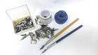 Vintage Calligraphy Set Broad   Pointed Nibs Wood Holders Ceramic Ink Wells