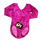 Gk Elite Vtg Pink Magenta Hawaiian Floral V-neck Ls Leotard Bodysuit  As Adult S