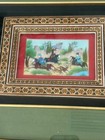 Vintage Persian Khatam Miniature Painting Inlaid Wood Marquetry Framed Hunting S