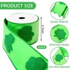 St  Patrick s Day Wired Edge Ribbon 2 7 Inch Green Shamrock 3d Velvet Embossed 