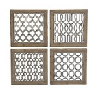  Wood Geometric Home Wall Decor Wall Sculpture With Silver Metal Trellis 
