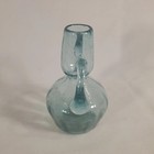 Antique Hand Blown Aquamarine Bubble Glass Double Handled Jar 4  Aqua Mcm Small