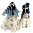 2 Vtg Native American Dolls Handmade Crochet Beaded Clothing Feathers Head Dress