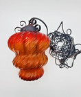 Vintage Orange Amberina Tinted Glass Hanging Swag Lamp With Metal Diffuser 14 
