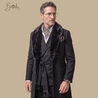 Men s Black Wool Long Coat Fur Trim Collar Luxury Belted Overcoat Custom