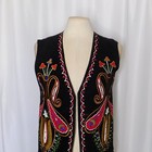 Vintage Erez Levy Embroidered Leather Vest Paisley Floral Boho Folk Art Large