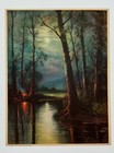 By The Camp Fires Gleaming  Vintage William Chandler 12x9 Landscape Print  Moon