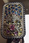 Vtg Metal Peacock Double Mirror Compact Hinged-button Opener 3 25   x2 5    Nice