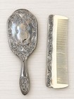 Vintage Ornate Hair Brush   Comb Set Silver Plated Vanity Set - Nice Condition
