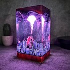 Cylindrical Godzilla Lamp  fire In The City Diorama Unique Birthday Gift For Him