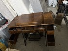 Antique Vintage Singer Sewing Machine In Cabinet  Treadle Table Wrought Iron 